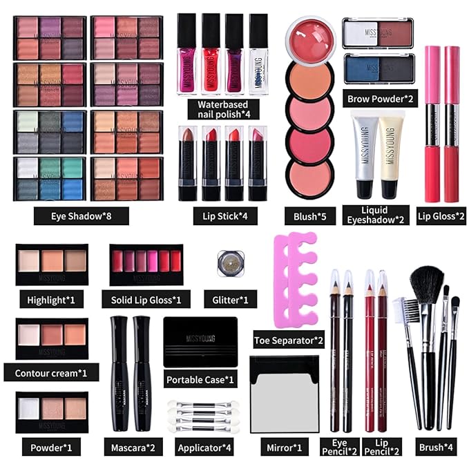 FantasyDay All-in-one Holiday Make up Gift Set | Makeup Kit for Women Full Kit Essential Starter Bundle Include Eyeshadow Palette Lipstick Blush Foundation Concealer Face Powder Mascara Lipgloss Brush
