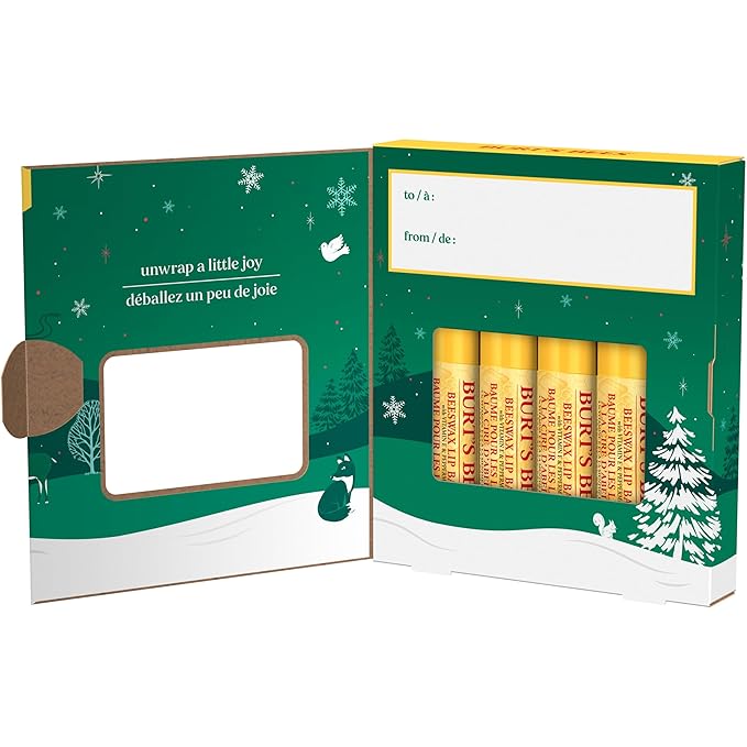 Burt’s Bees Christmas Gifts, 4 Lip Balm Stocking Stuffers Products, Beeswax Bounty Classic Set - Original Beeswax Moisturizing Lip Balm (4-Pack)