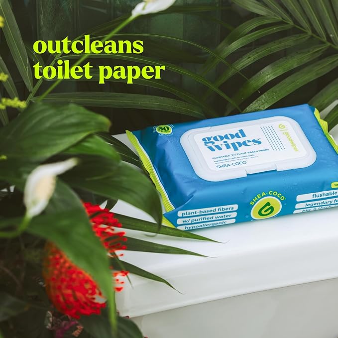 goodwipes Flushable Butt Wipes - Vitamin E & Aloe - Sewer & Septic Safe - Extra Large Adult Wet Wipes For Women & Men - Bathroom Essentials - Shea Coco, 418 Count (8 Packs + 1 Travel)