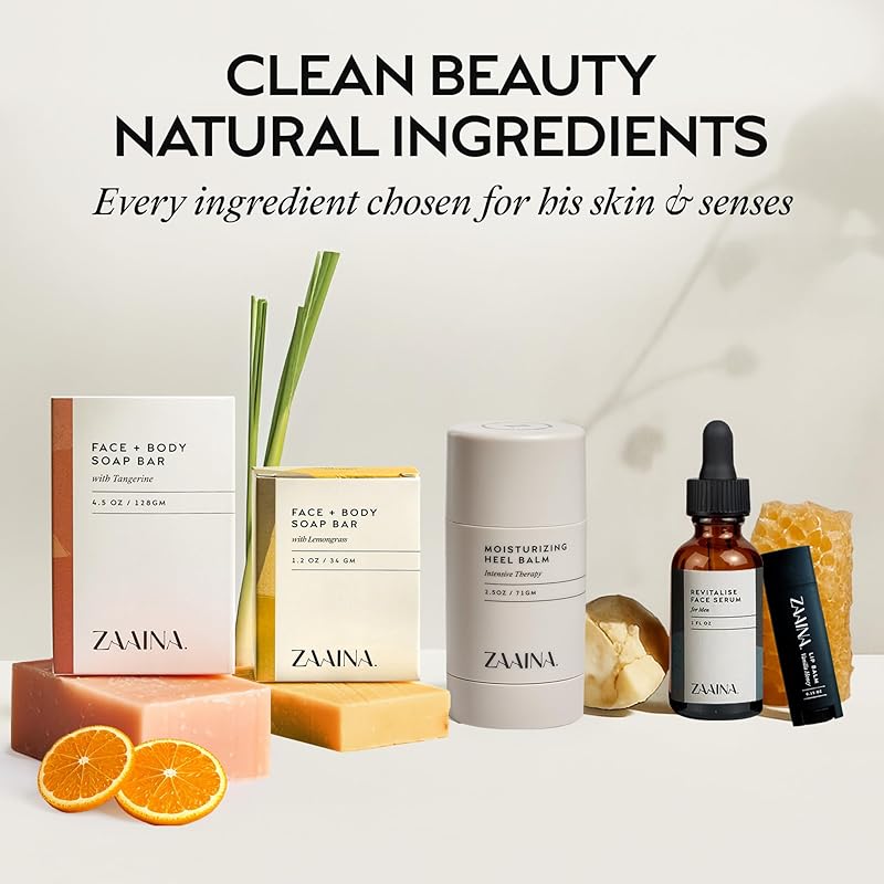 ZAAINA Men’s Self Care Kit – Luxury Spa Gift Set for Men with Face Serum, Soaps, Heel Balm & Lip Balm – Natural Grooming Care Package for Men – Birthday & Relaxation Spa Kit (Deluxe Set)