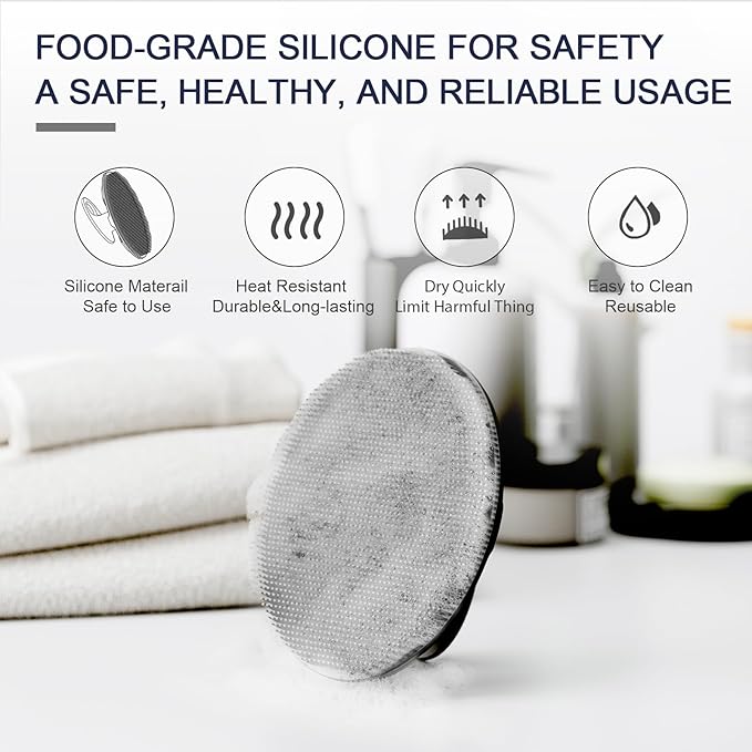 Silicone Body Scrubber 2 Pack, BEAUTAIL Shower Bath Wash Brush, Gentle Exfoliating Scrub Cleansing Loofah for Women Men Baby Sensitive Skin, Easy to Clean, Lather Nicely, More Hygienic, Black+Cyan