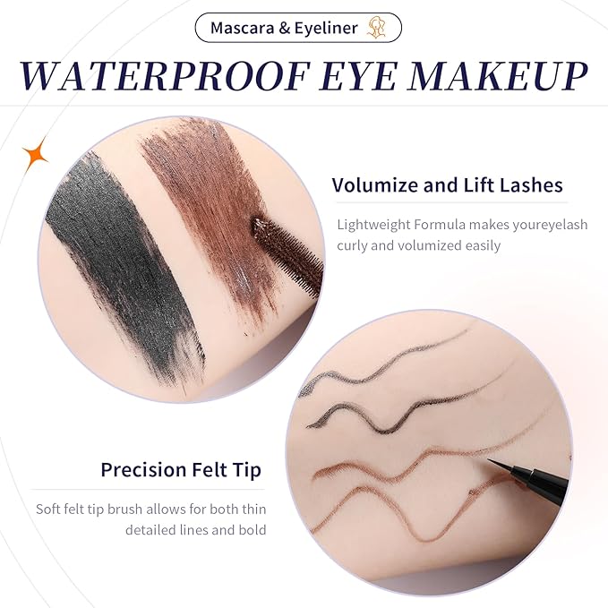 4D Mascara And Eyeliner Set Black Brown Long Lasting Mascara Waterproof Eyeliner Kit (Black)