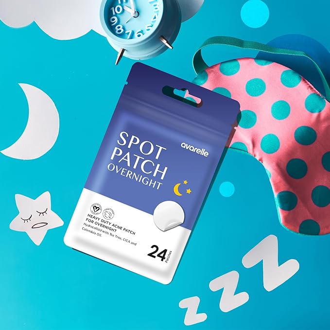 AVARELLE Spot Pimple Patches for Face | Good Night Acne Cover | Hydrocolloid with Tea Tree Oil | Acne Spot Treatment (12-14 mm, 24 ct)