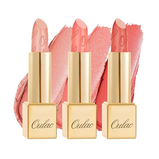 Oulac Metallic Coral Lipstick Set 3PCS High Impact Lipcolor with Moisturizing Formula, Vegan Beauty, Full-Coverage Lip Color, Gift Lipstick for Women, 4.3g X 3PCS, GM09+GM11+GM12