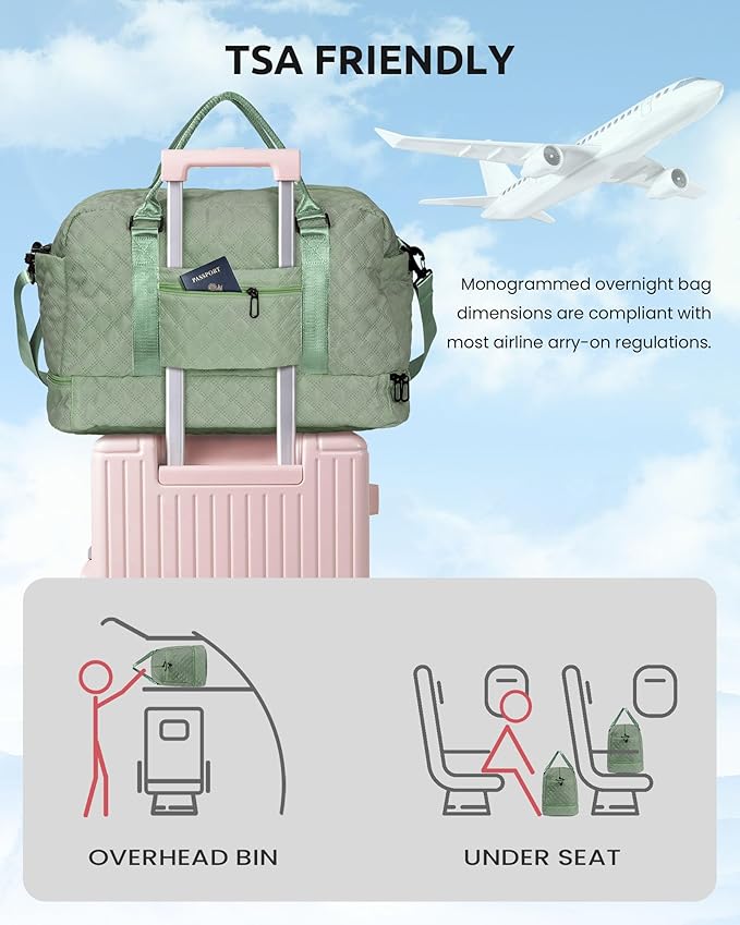 Gifts for College Girls-Initial Travel Bag with Shoe Compartment, Girl Personalized Weekender Bag, Monogram Overnight Bag for Women, Letter Travel Bag with Makeup Bag (Letter W)