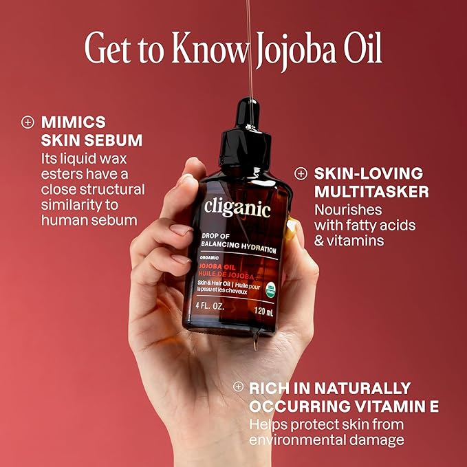 Cliganic Organic Jojoba Oil 16oz with Pump, 100% Pure | Bulk, Moisturizing Oil for Face, Hair, Skin & Nails | Natural Cold Pressed (Packaging May Vary)
