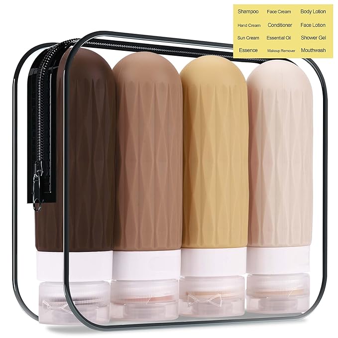 Travel Bottles for Toiletries, Travel Size Toiletries, TSA Approved 3oz Size Toiletry Containers, Leakproof & Refillable Silicone Bottles for Shampoo Conditioner (Coffee, 3 Ounces)