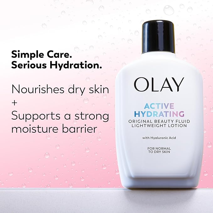 Olay Face Moisturizer, Active Hydrating Beauty Fluid Lotion, Original Facial Moisturizer, 4 Oz. (Pack of 2)