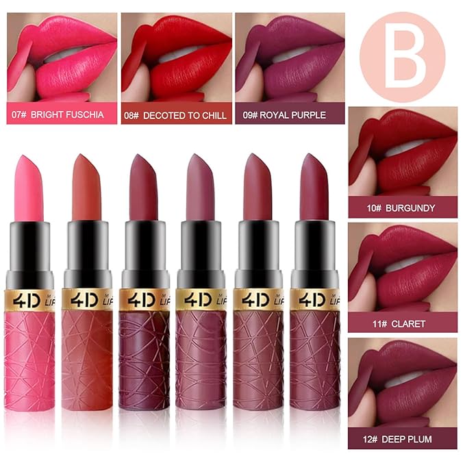 BONNIE CHOICE 6Pcs Matte Lipstick Set, Burgundy Wine Dark Red Brown Pink Purple Matte Lipstick Sets for Women Velvet Lipstick Long Lasting Waterproof 24 Hours Lipstick Makeup Christmas Day Gifts (B)
