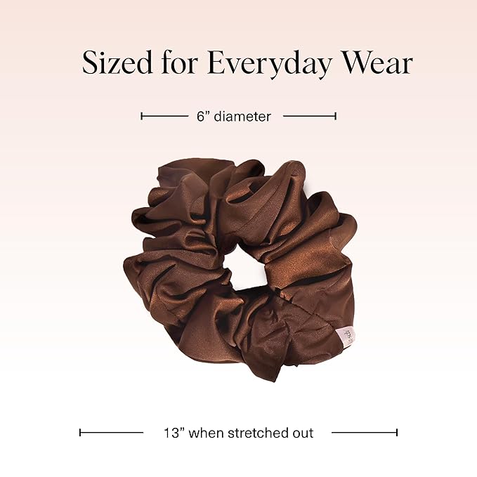 Kitsch Recycled Satin Oversized Scrunchies – Large Hair Scrunchies for Women, Eco-Friendly Hair Ties & Ponytail Holders | Ideal Gifts for Women - Black & Chocolate, 2pcs