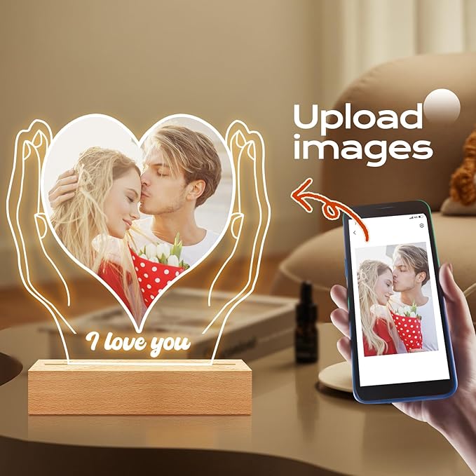 Personalized Anniversary Couple Gifts for Women & Men, Custom Picture Frame with Photo, Personalized Photo Frame with Night Light, Christmas Birthday Gifts for Her Him Girlfriend Boyfriend