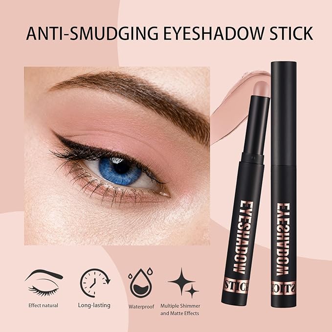 Matte Cream Eyeshadow Stick, Waterproof Eye Shadow Stick, Long-Lasting and Blendable High Pigmented Single Eyeliner Makeup for Women, 12 Warm Brown