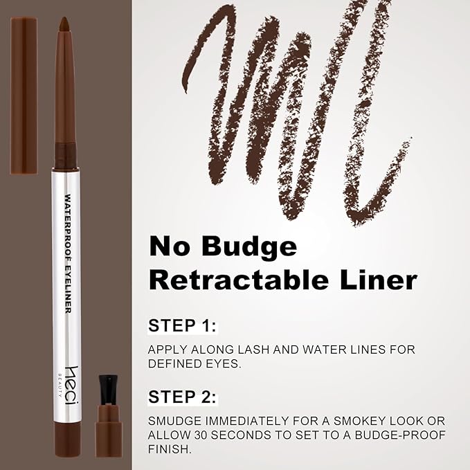 Sharpenable Gel Eyeliner Pencil, Multi-Use Longwear Eyeliner Pencil, Ultra-Smooth Tip Eye Makeup with Up to 24HR Wear, Waterproof & Smudge-Proof - Brown