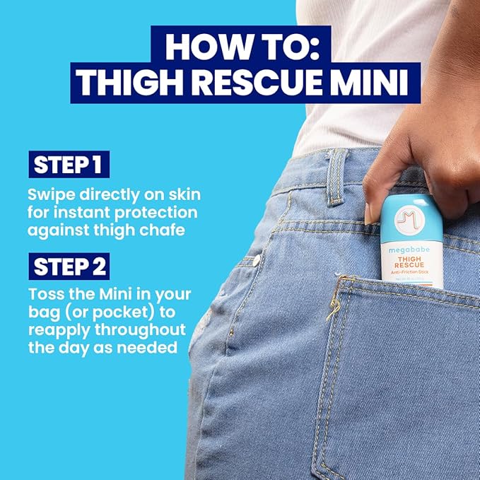 Megababe Thigh Rescue Anti-Chafe Stick Mini | Travel size, great for on-the-go | Prevents skin chafe & irritation | Thighs, arms, bra-lines & more