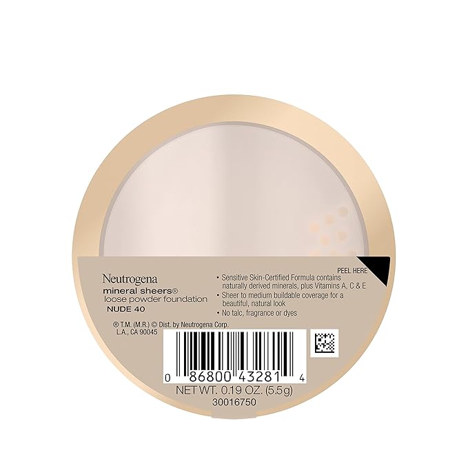Neutrogena Mineral Sheers Lightweight Loose Powder Makeup Foundation with Vitamins A, C, & E, Sheer to Medium Buildable Coverage, Skin Tone Enhancer, Face Redness Reducer, Nude 40,.19 oz (Pack of 2)