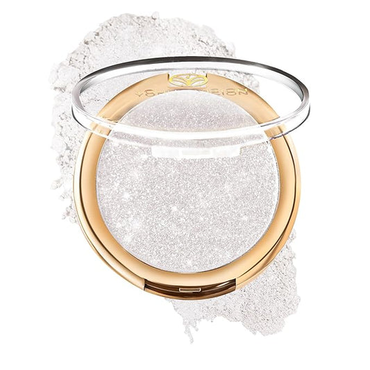 YOUNG VISION Pressed Powder Highlighter, Baked Natural Glow Contour Powder & Face Highlighter, Cruelty Free, Shimmer Highlighting Makeup for Face, Eye, Eyeshadow, Body, Skin (Silver)