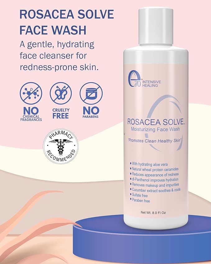 Rosacea Treatment Skincare Face Wash for Women & Men - Gentle Face Cleanser Moisturizer Redness Reducing Skin Care with Aloe Vera, Hyaluronic Acid & Fruit Extracts, Made in USA (8 fl. oz)
