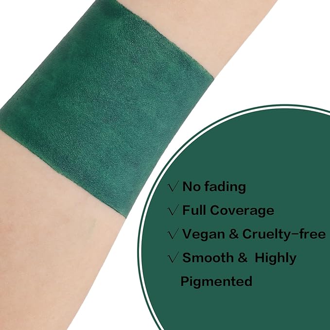 BADCOLOR Green Face Body Paint Stick, St Patrick's Day Blendable Eye Black Deep Green Face Painting Kit for Sports Camo, Halloween SFX Makeup Cosplay Joker Zombie Vampire Costume Parties