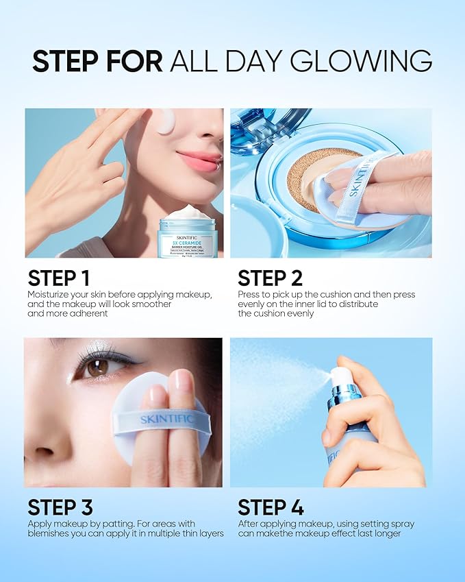 Velvet Matte Cushion Foundation Blue Ultra Cover Powder Foundation, 12h Oil-Control, Lightweight, Long-Lasting, Waterproof Korean Cushion Makeup(#03 Petal)