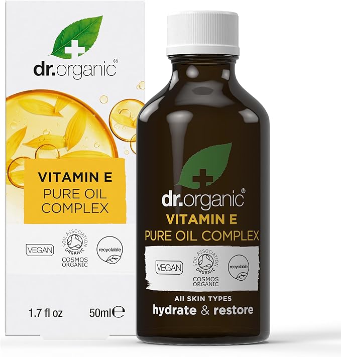 Dr. Organic Vitamin E Pure Oil Complex | Nourishes and Protects Skin, Enhances Elasticity, Natural, Certified Organic, Paraben & SLS-Free, 50 mL / 1.7 fl oz