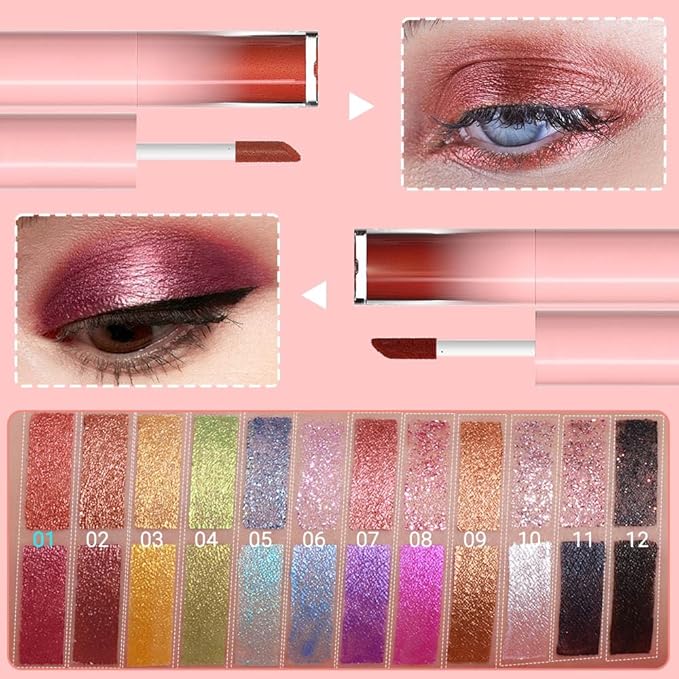 EVPCT Dual Color Shimmer to Glitter Liquid Eyeshadow - Easy Style Formula, Waterproof & Long Lasting Eye Shadow - 01# Brown Glitter - Maroon Shimmer
