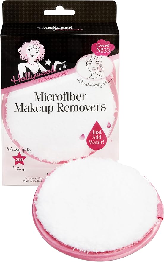 Hollywood Fashion Secrets Microfiber Makeup Removers – Reusable Makeup Remover Pads for Face, Facial Cleansing Pads for Sensitive Skin, 2 Pack