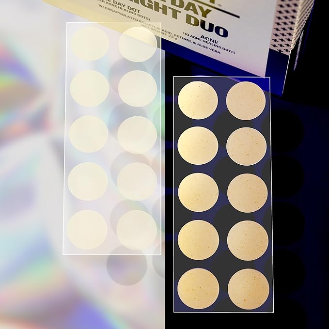 PEACE OUT Acne Day & Night Duo, Sheer Hydrocolloid Pimple Patches For Day Plus Overnight Acne Dots, Helps Clear Blemishes Quickly with Salicylic Acid, Retinol and Aloe Vera, 20 dots