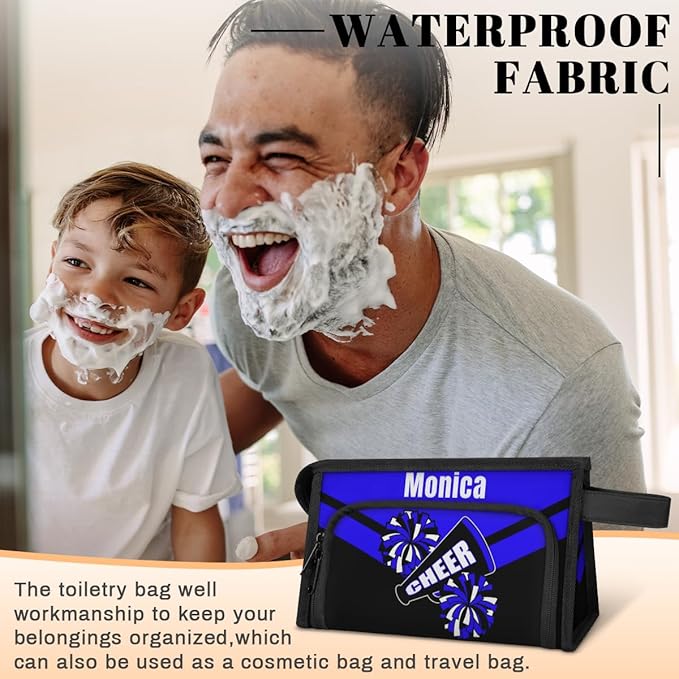 Custom-Makeup-Bag Personalized Travel Toiletry Bag Text Customized Cheer Makeup Bags Cosmetic Bags for Women With Divider & Handle Dark Blue