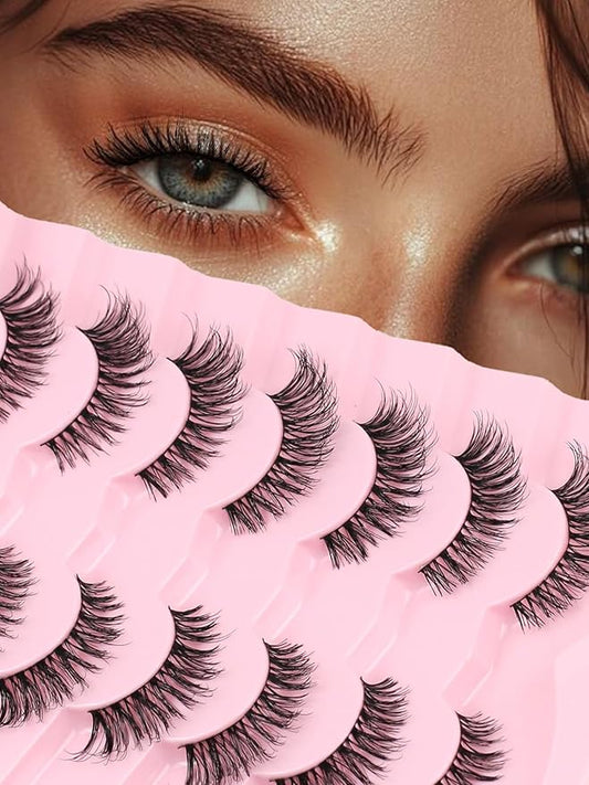 Wipsy Lashes Cat Eye 14MM False Eyelashes Natural Look C Curl Lash Strips 3D Volume Fake Eyelashes Thin Band Wispy Lashes Pack Siligli 7 Pair