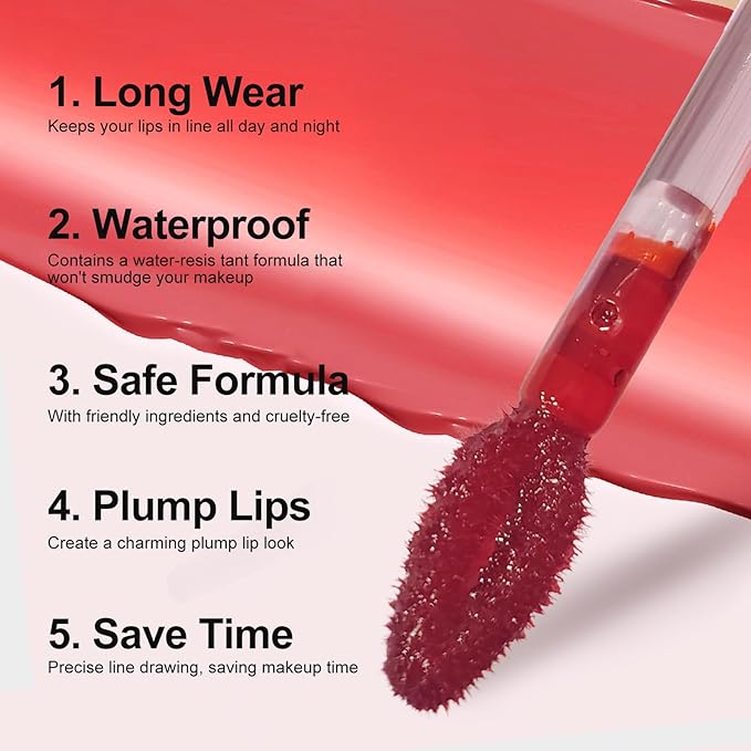 Lip Liner - Lip Stain Peel Off Moisturizing Long-Lasting & Waterproof Transfer Proof & Plumping, Non-Stick Cup Lip Liner Stain Tint For All Skin Types (Red, 1 PCS)