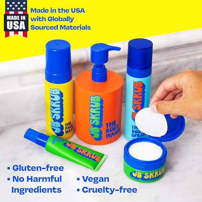 JB SKRUB The Ultimate Bundle - Complete Skin Care Set for Kids, Tweens, and Teens, Includes Body Wash, Body Spray, Acne Face Wash, Pads, and Lotion