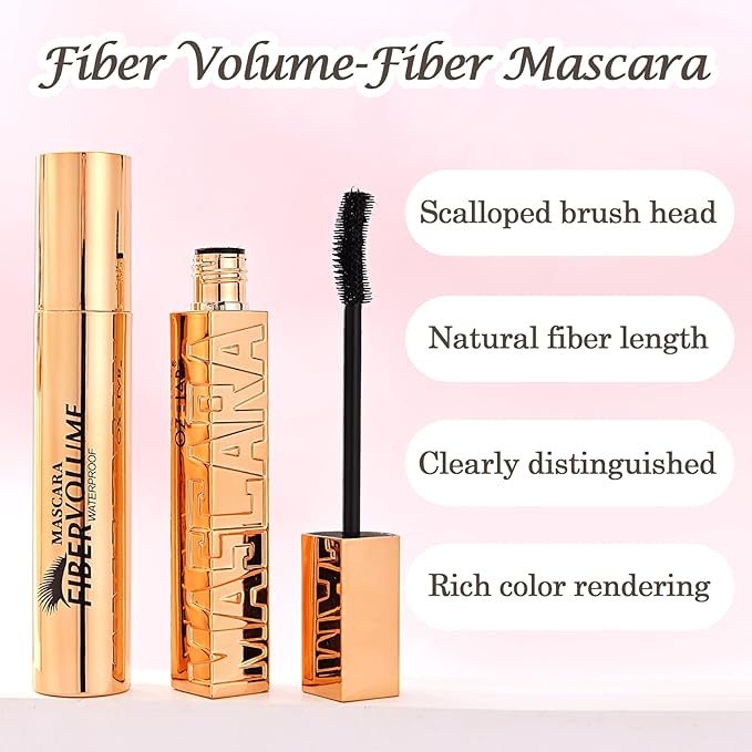 Fiber Volume Mascara – Waterproof, Smudge-Proof, Long-Lasting, Black, Fiber-Infused for Maximum Volume & Length, 0.42 oz/12 ml