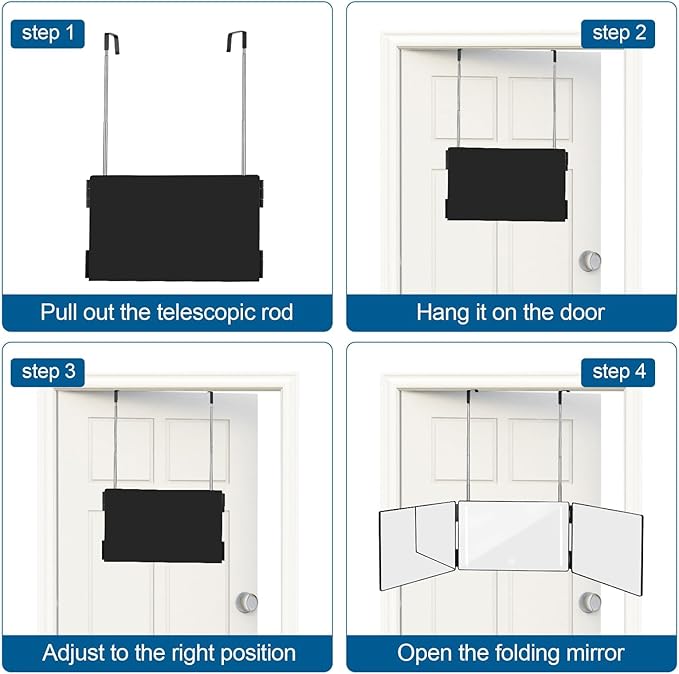 LED 360° Viewing Mirror for Hair Cutting and Styling, Adjustable Height Mirror with Lights for Grooming, Makeup and Shaving, Clear HD Glass, Portable for Bathroom or Travel (Black)