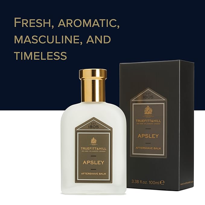 Truefitt & Hill Luxury Aftershave Balm - Apsley - Premium Soothing Moisturizer with Aloe Vera Extract - Ideal for Sensitive Skin, Razor Burn Relief, and a Silky Smooth Finish - 3.38 oz.