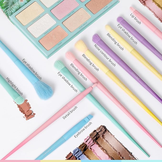 Docolor Makeup Brushes 17 Pcs Colourful Makeup Brush Set Premium Synthetic Kabuki Foundation Blending Face Powder Blush Concealers Eyeshadow Rainbow Makeup Brush Travel Friendly Valentine's Day Gift