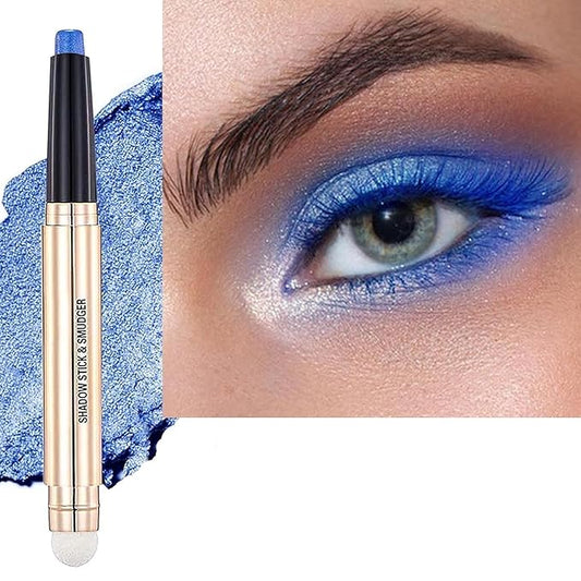 Blue Eyeshadow Stick Makeup, Long-Lasting Waterproof Eye Shadow Pencil, Hypoallergenic Smudge-Proof Glitter Primer Palette Shimmer Eyeliner, Easy to Blend Eye Make Up