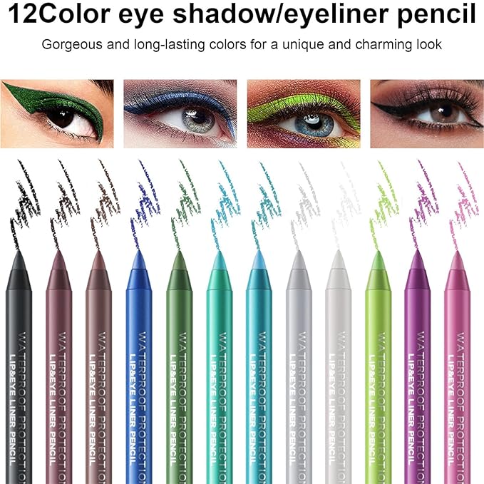 12 Color Eyeliner Pencil Set with Sharpener Waterproof and Long-Lasting Colour Gel Eye Liner Pencils for Women