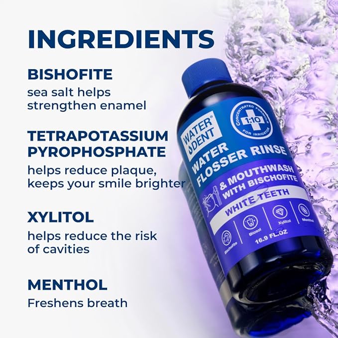 Concentrated Water flosser Rinse & mouthwash Teeth WHITENING | Add to Water Flossers| Fruit Flavor | 2 Pack = 33.8 fl.oz | Peroxide Free. Made in USA