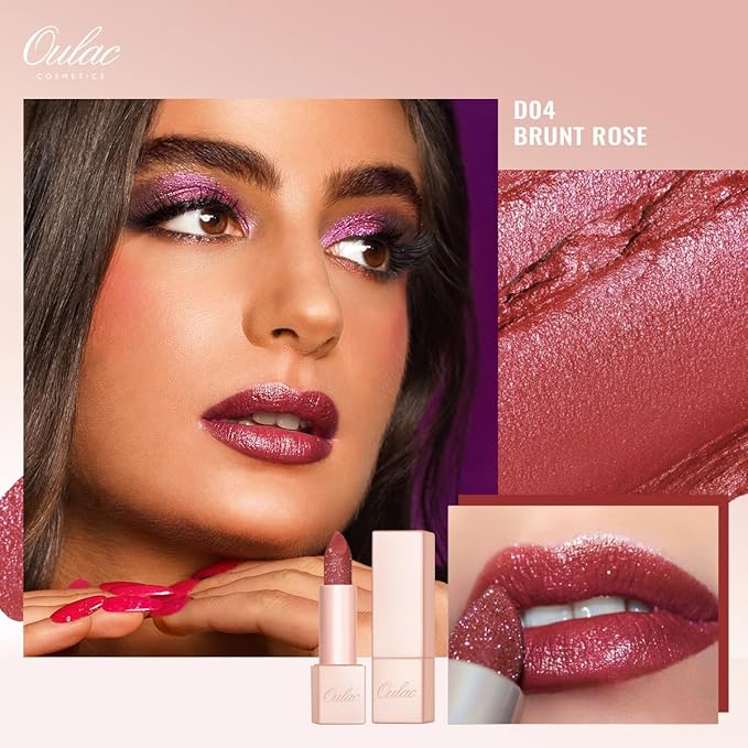 Oulac Shimmer Lipstick Set - 2PCS Vegan Tinted Lip Balm with Nourishing & Hydrating Formula for Soft, Radiant Lips, D03+D04