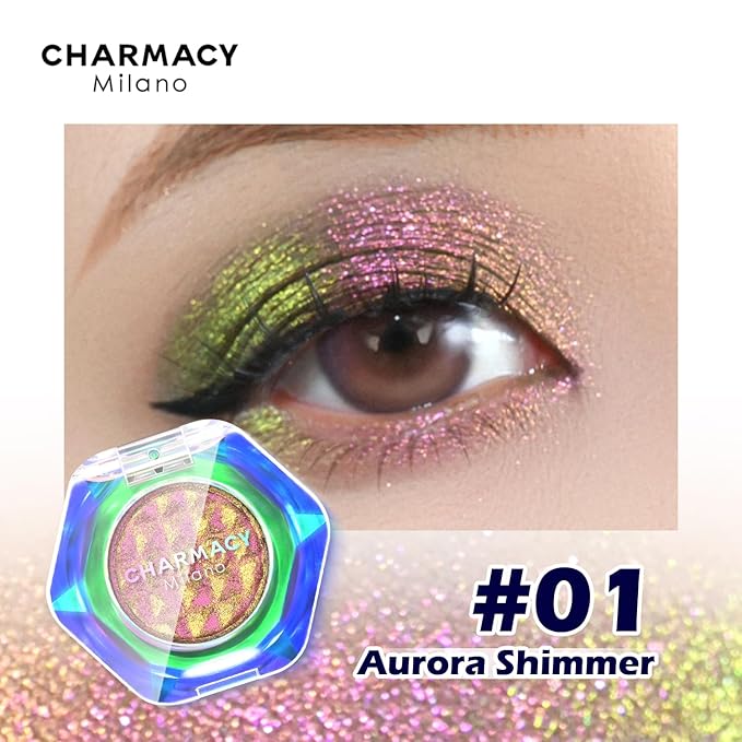 CHARMACY Multichrome Glitter Eyeshadow, Intense Pigmentation Chameleon Sparkling Eyeshadow, Bright Highlighter Duochrome Eye Make Up, Multi-Reflective Finishes Glitter Metallic Eye Makeup #01