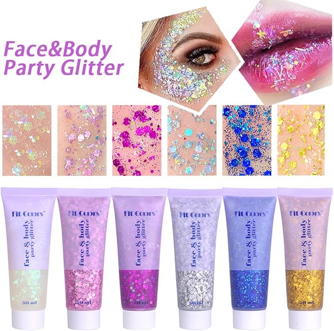 MEICOLY Purple and Gold Face Body Glitter Set, Mardi Gras Face Glitter,Mardi Gras Outfit for Women Kids,Mardi Gras Accessories for Carnival,Sparkly Chunky Glitter Makeup for Rave Festival