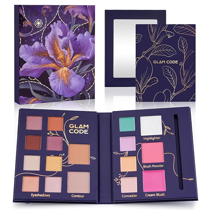Glam Code Makeup Palette for Face, All in One Cosmetics Pallet for Women & Girls, Travel Size Make Up Palette Includes Eyeshadow, blush, Highlighter, Contour Powder, Concealer & Mirror, 01