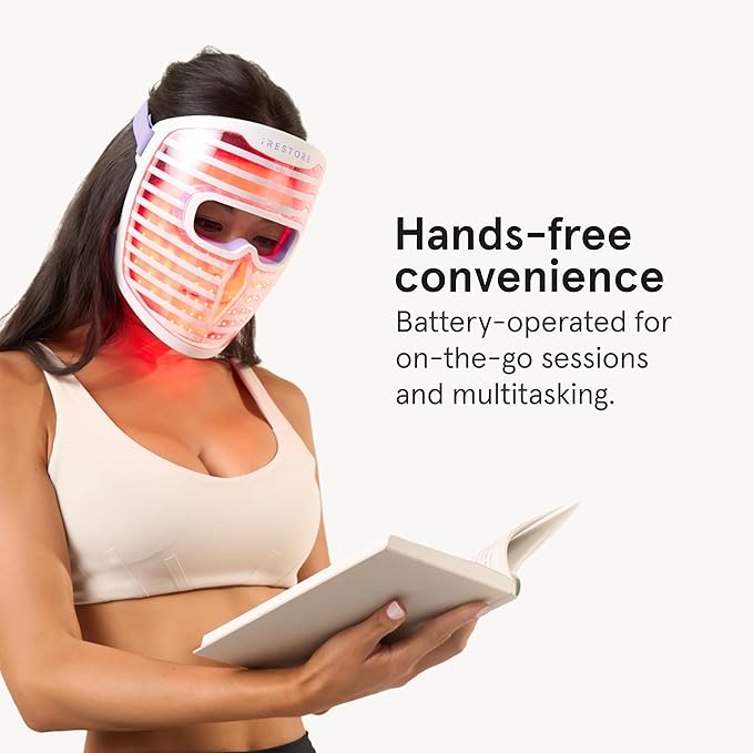 iRestore Red Light Therapy for Face - Anti Aging LED Face Mask for Youthful Radiant Skin with Reduced Wrinkles, Fine Lines - Red, Blue & Infrared Therapy Mask - Facial Skincare Device with 360 LEDs