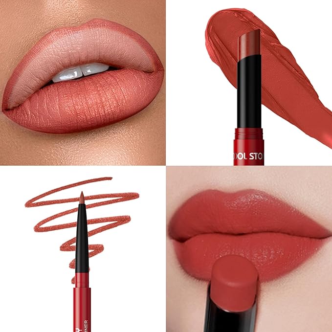 COOL STORY 2 Piece Lip Liner and Lipstick Set, Long Lasting Formula, Professional Makeup Kit (06)