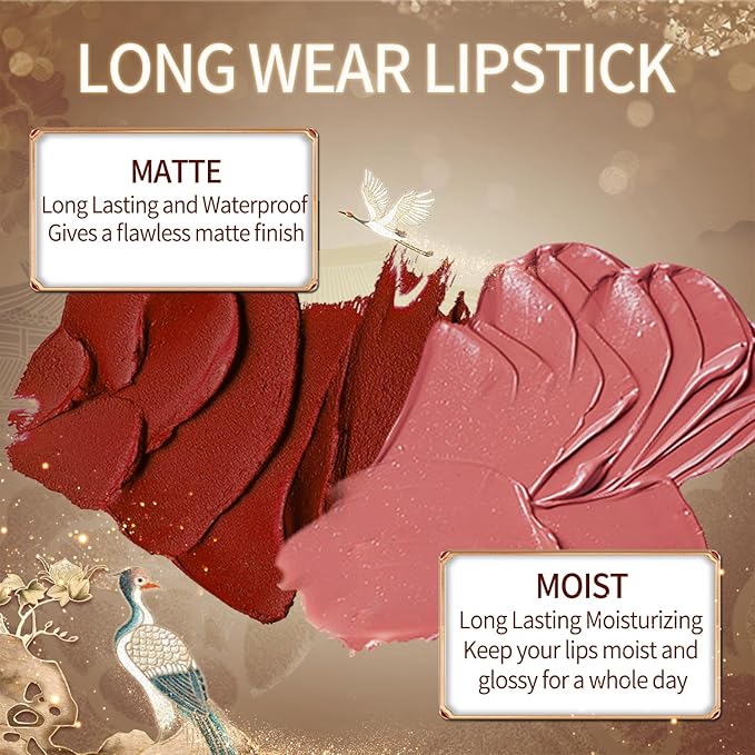 Catkin Moist Lipstick Hydrating High Impact Color Infused with Vitamin E and Avocado Oil Smooth Soft Texture Long Lasting Glow + Matte Finish 2pcs Set 02