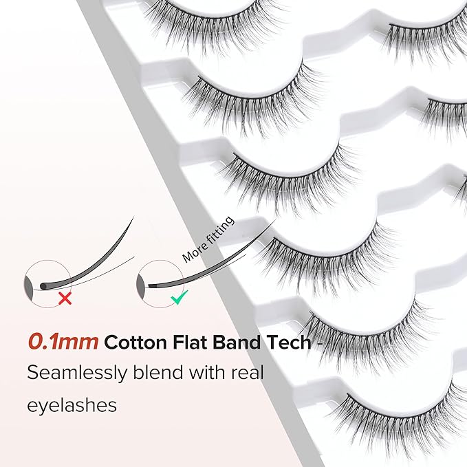Anime Lashes Wispy False Eyelashes Natural Look 12MM Strip Lashes Thin Band False Lashes 3D Volume Fake Eyelashes 7 Pair C Curl Lash Pack Siligli