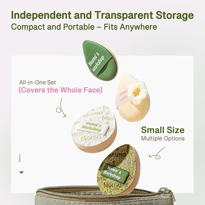 Mini Denim Makeup Sponge Set,Mini Makeup Blenders Sponge for Concealer/Blush/Highlighter, Perfect for Detail Work & Travel,4pcs Green Mini Concealer Puffs with Travel Pouch