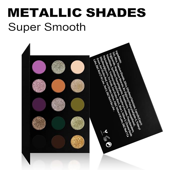 15 color eyeshadow palette,super multi-chrome vegan eye shadow,High pigment matte+Shine duochrome+Metallic shades,Cruelty- Free Makeup Pallet,No Flaking,Super Smooth
