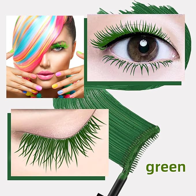 green Lash Colored Mascara Makeup Volumizing Volume Building Waterproof Sensational Washable Lengthening Natural Long-Lasting… (green)