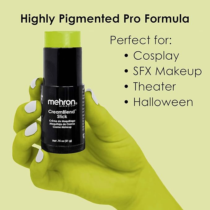 Mehron Makeup CreamBlend Stick | Face Paint, Body Paint, & Foundation Cream Makeup | Perfect for Halloween .75 oz (21 g) (Ogre Green)